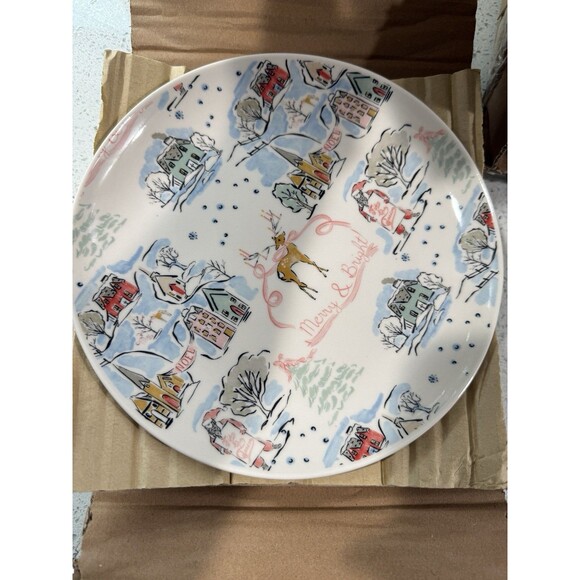 Christmas Plates 8” Pastel Whimsical Stoneware Salad Dessert Snack Holiday Set 4 - Picture 4 of 6